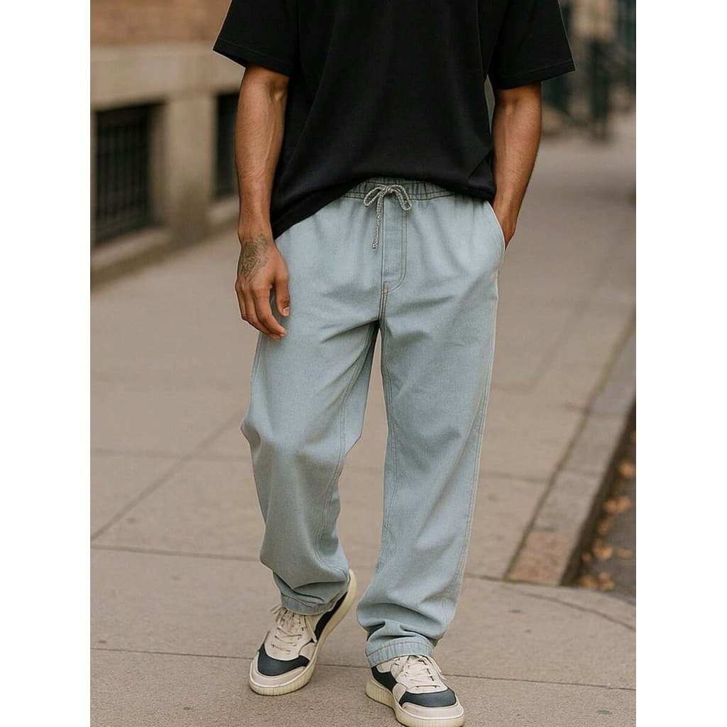 Calça Jeans Larga Masculina Balão Baggy  Cordão
