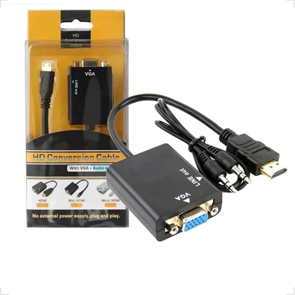 Adaptador Conversor HDMI/VGA Com Cabo AUX Para Vga Com Saída P2 Áudio De 3,5 Mm