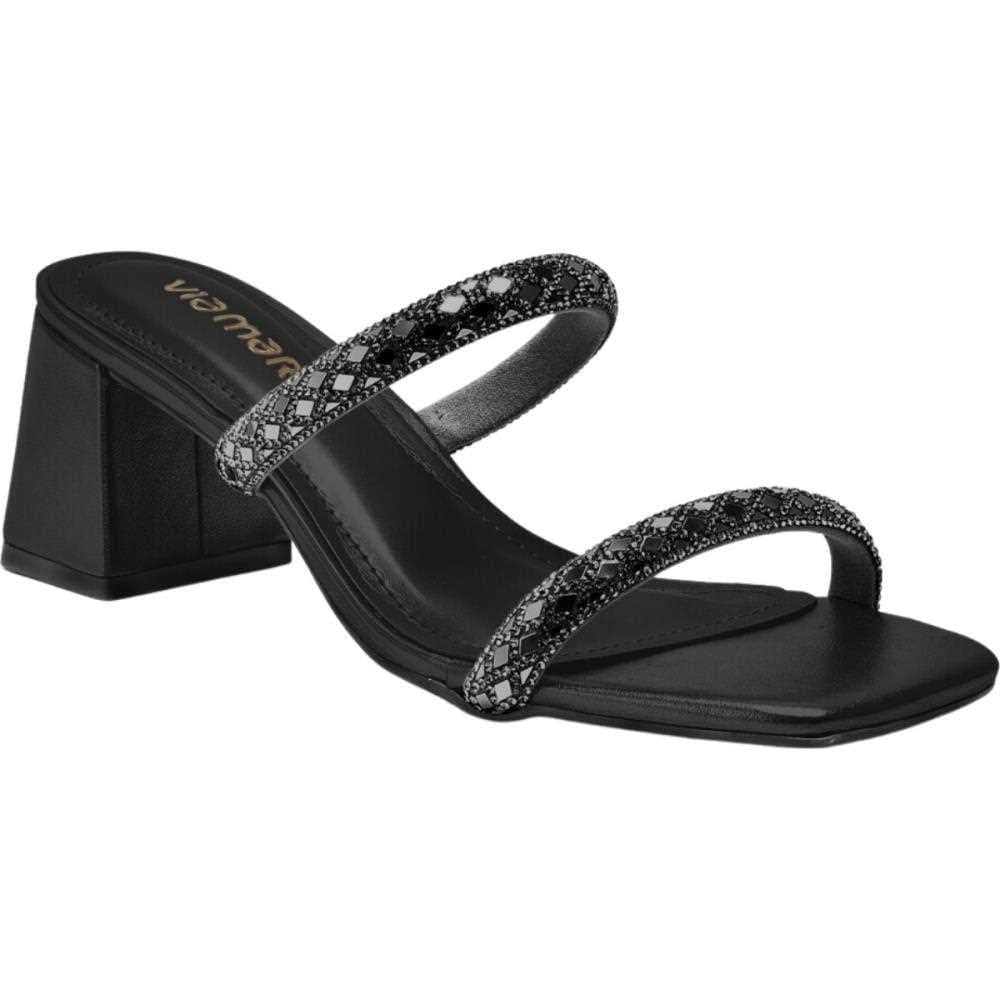 Tamanco Feminino Salto Bloco Médio Metalizado Moda 171-011 Via Marte