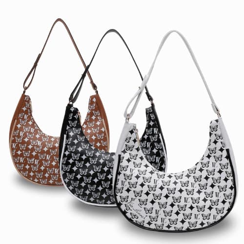 Kit 3 Bolsas Femininas De Ombro E Mão Sofisticada Meia Lua Baguete Tote Elegante Com Estampa