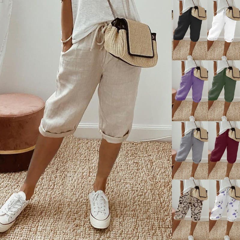 Shorts Femininos De Algodão E Linho , Calças Casuais Soltas , Diários Com Bolsos
