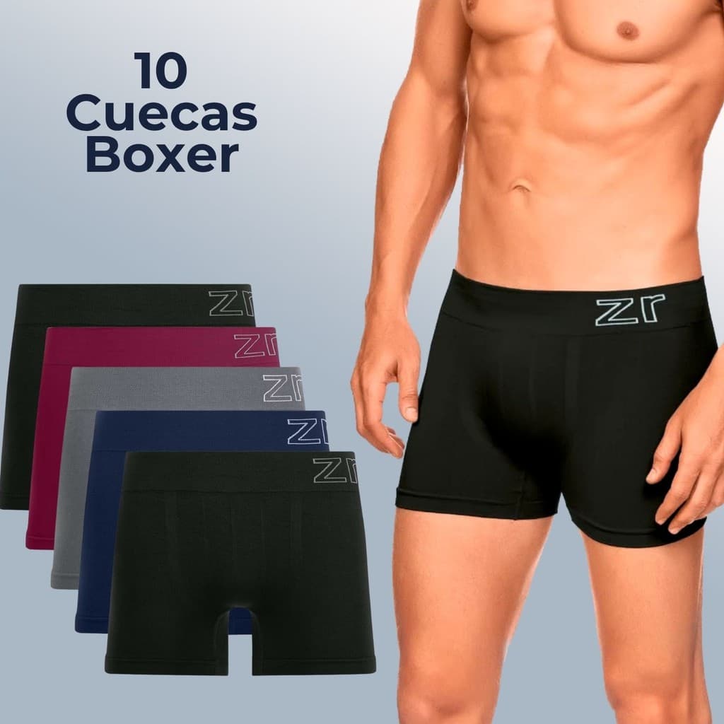 Kit 10 Cueca Boxer Zee Rucci Masculina Sem Costura Microfibra Poliamida Elastano Lisa Original