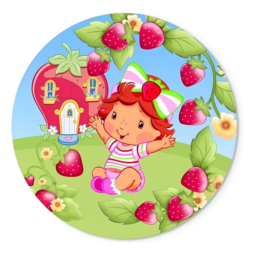Mini Painel Redondo Sublimado 50cm Com Capa Moranguinho Cute Fácil de Usar