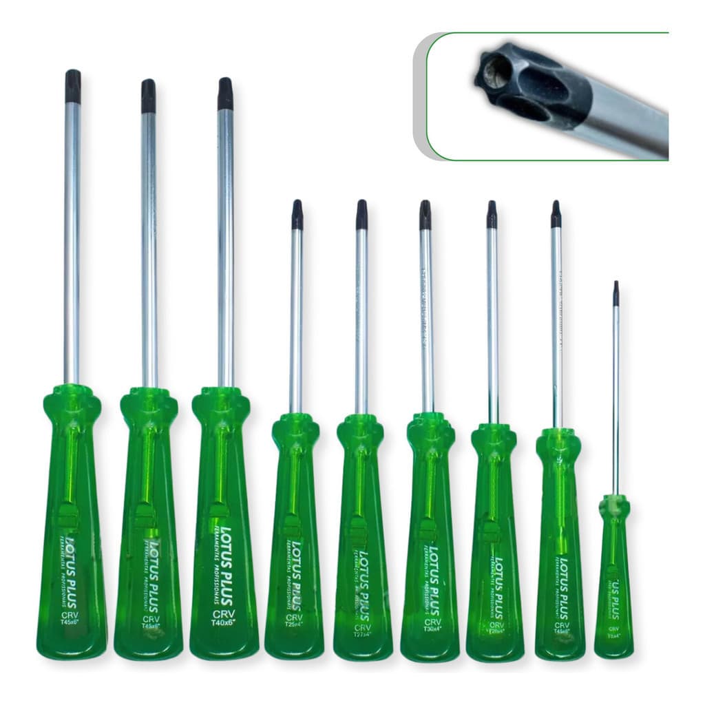 Kit Jogo Chaves Torx Imantada Cromo Vanádio Com Furo Guia T8 T10 T15 T20 T25 T27 T30 T40 T45 KITS COM 3,5,8 E 9 TORX