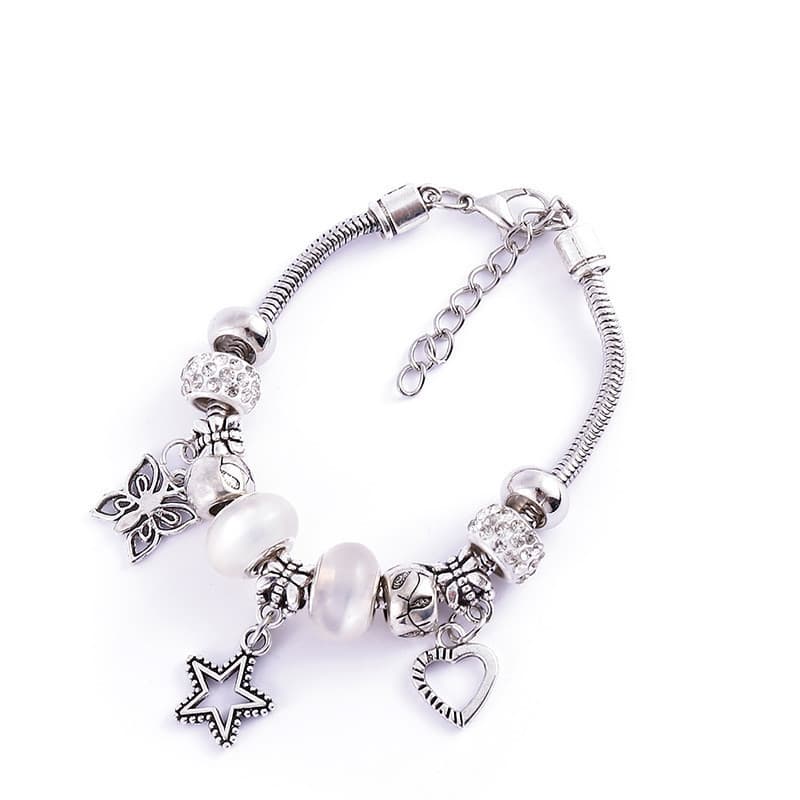Moda Na Estilo Étnico Pulseira Liga Grande Buraco Frisado Cinco Estrelas Pingente Jóias DIY Para Mulher