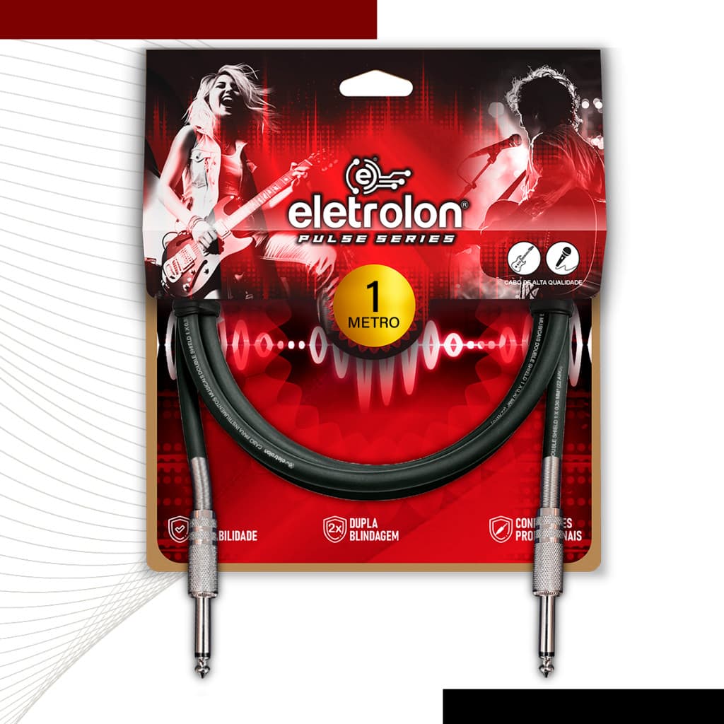 Cabo Plug P10 / P10 Mono Para Violão Guitarra Baixo PULSE Alta Qualidade Profissional -  Disponível em Vários Metros