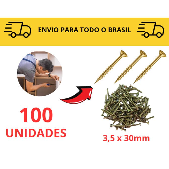 Parafuso Madeira / Chipboard para móveis 10 a 100 unidades Philips / MDF/ 3cm/ Marcenaria/ Parafuso