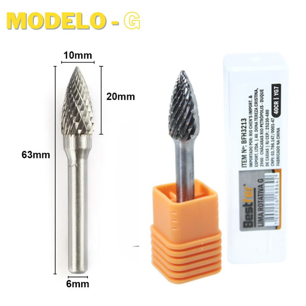 Lima Rotativa 6mm Tungstênio Fresa Metal Duro - Árvore Pontiaguda