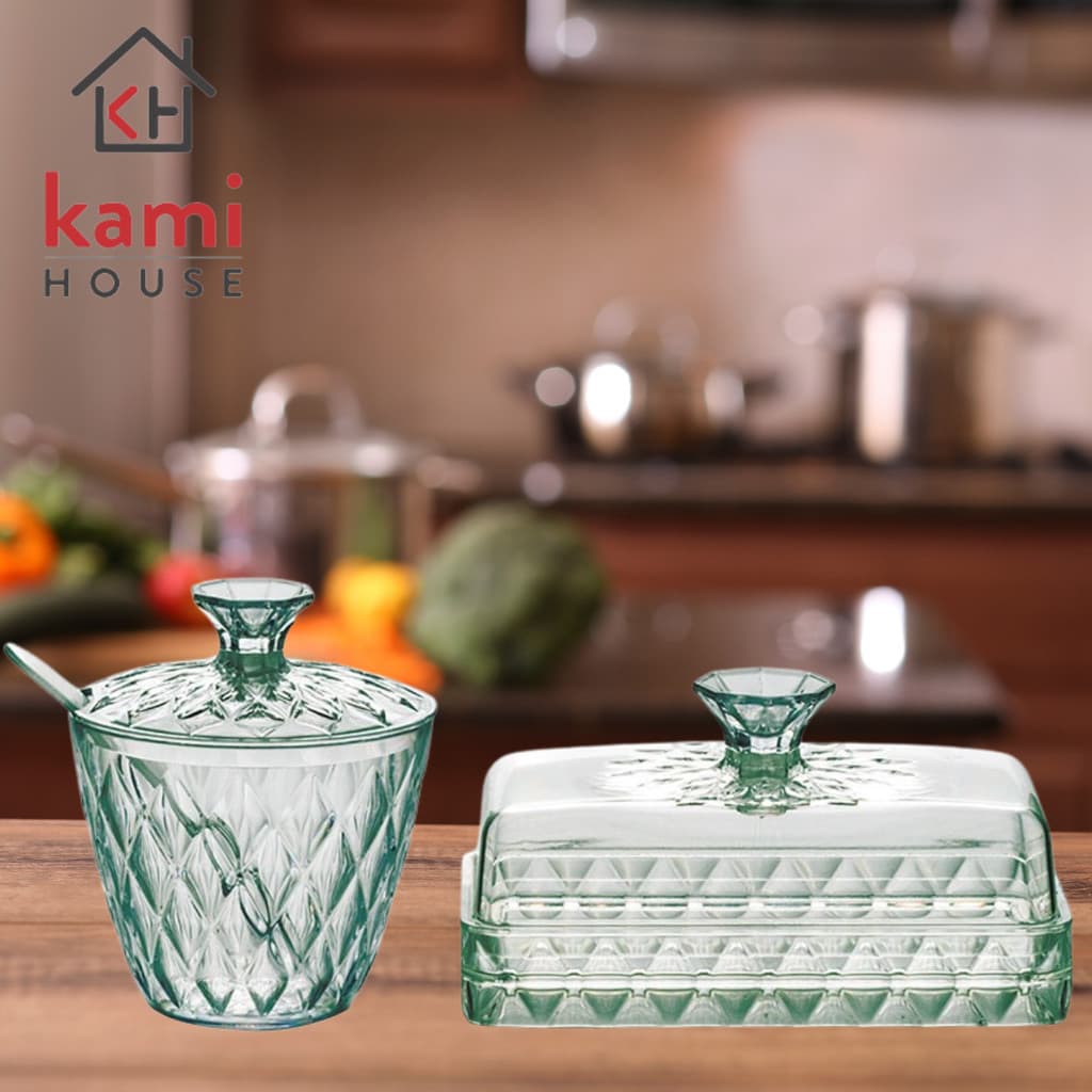Kit Açucareira e Manteigueira Verde Glamour