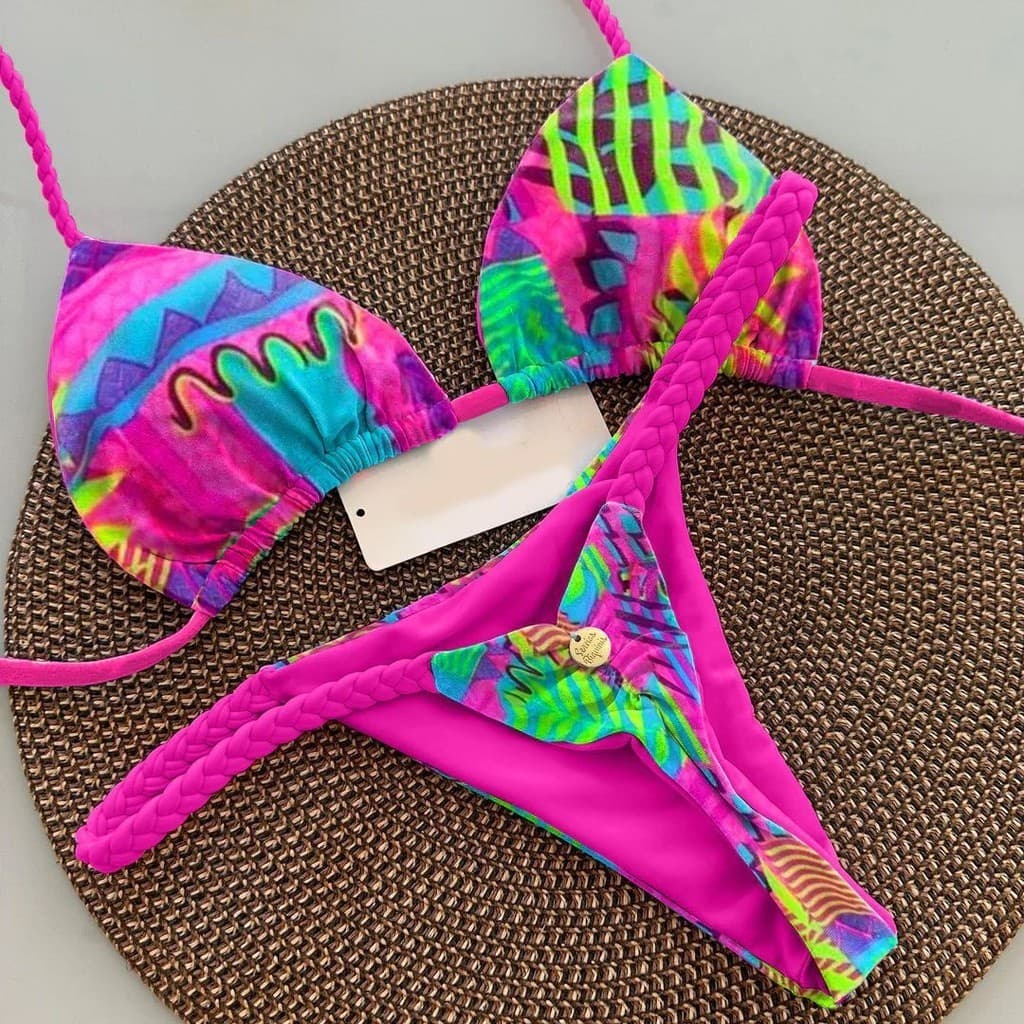 Biquíni Fato de banho feminino Moda Moda Feminina Fato de banho colorido Impresso Fato de banho de praia Férias