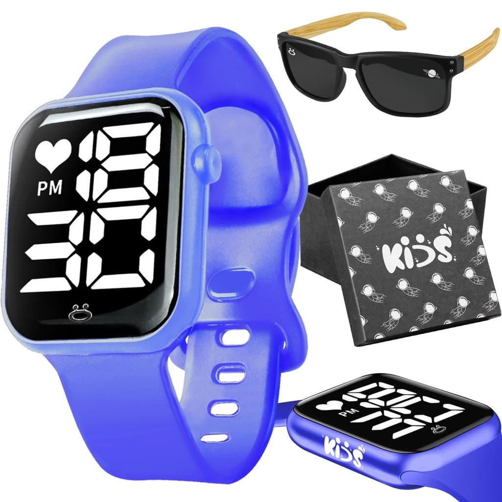 Relógio digital infantil + caixa resistente pulseira ajustavel criança presente qualidade premium