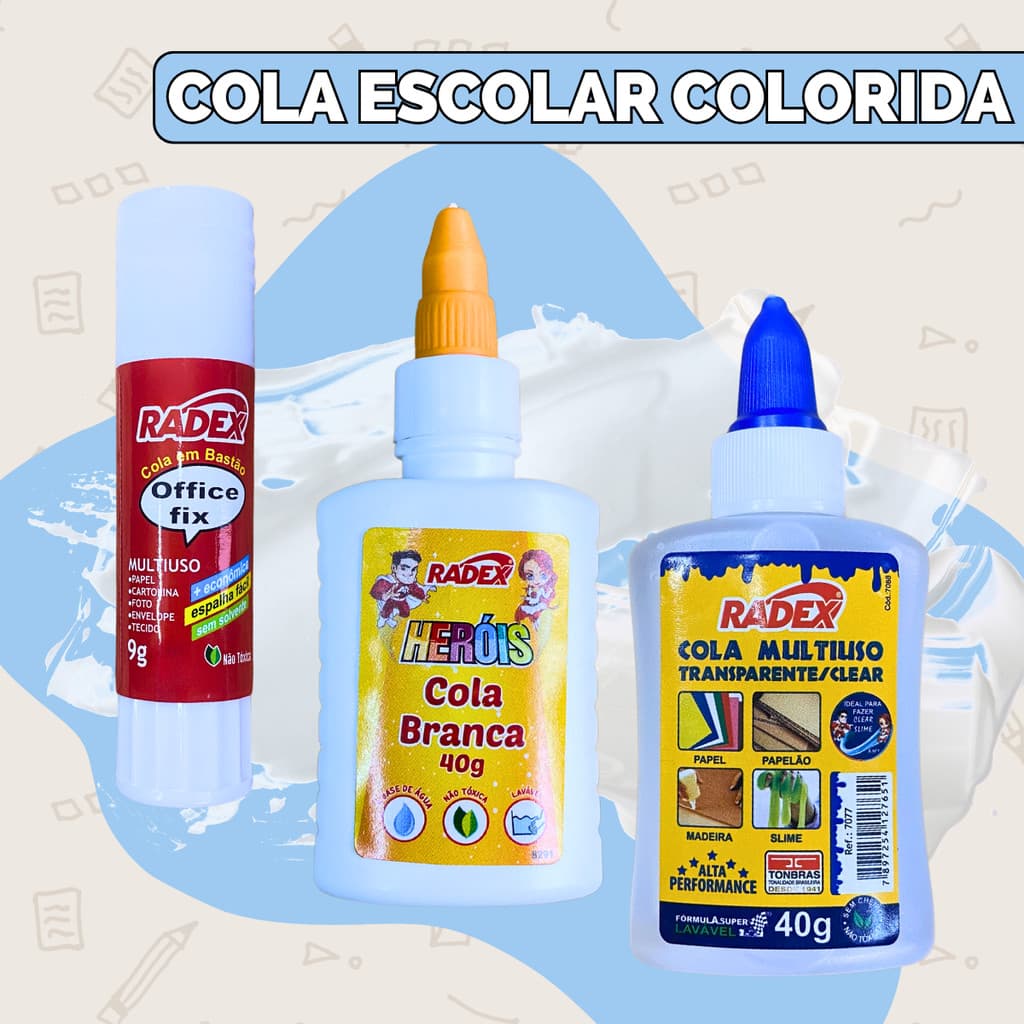 Cola Transparente Slime Multiuso Branca Líquida Bastão Glitter Material Escolar - Escolha Seu Kit