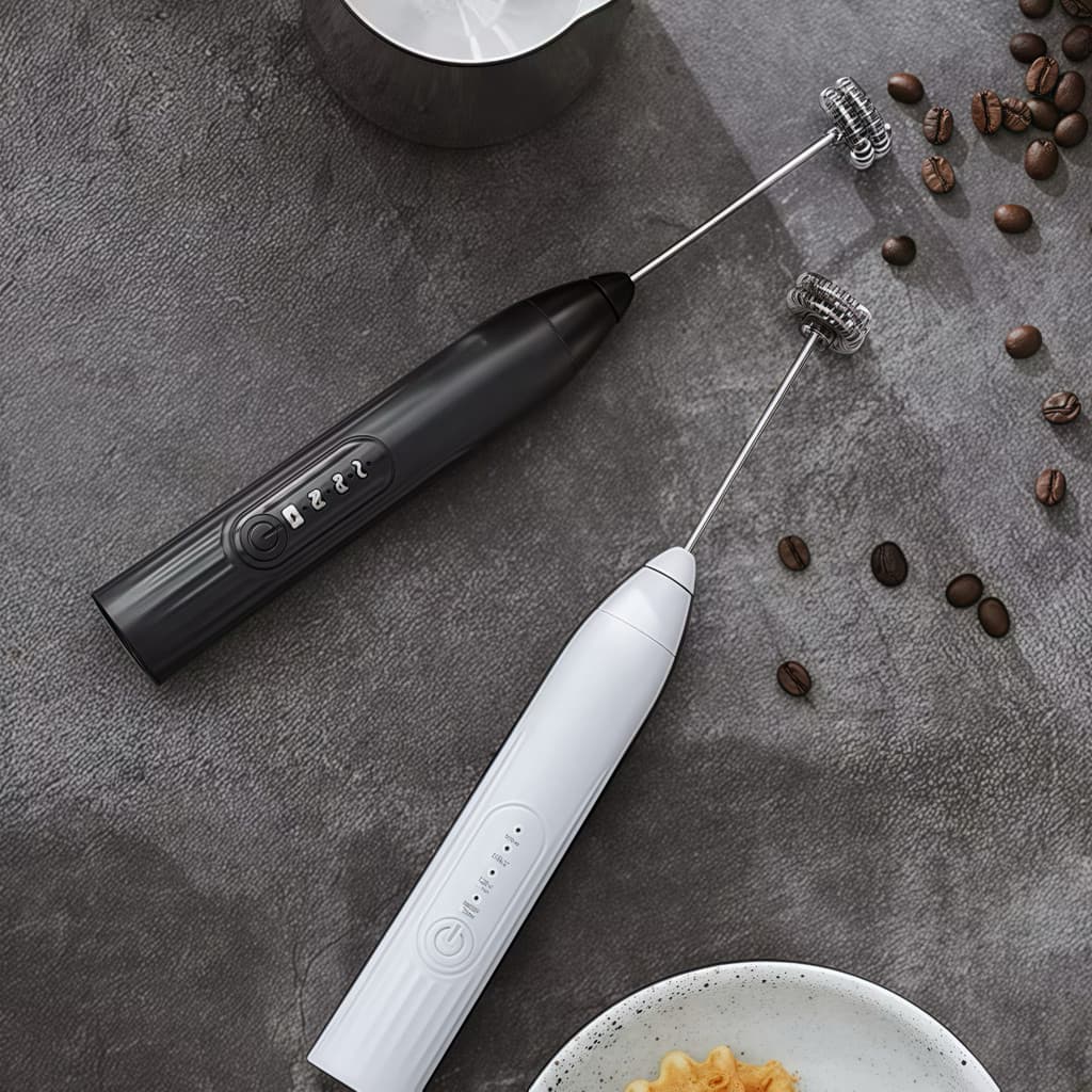 Misturador Mixer Elétrico Portátil Para Leite Café Cappuccino Bebidas Ovos Com 2 Refis Batedores Inox
