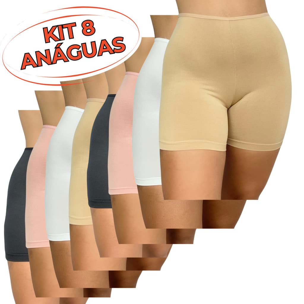 KIT 8 Short Anágua Segunda Pele Liso Feminina Short Básico