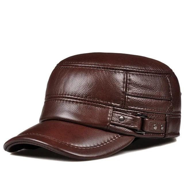 Boné de Couro Genuíno de Inverno, Boné de Beisebol de Couro Vintage Britânico Elegante para Homens