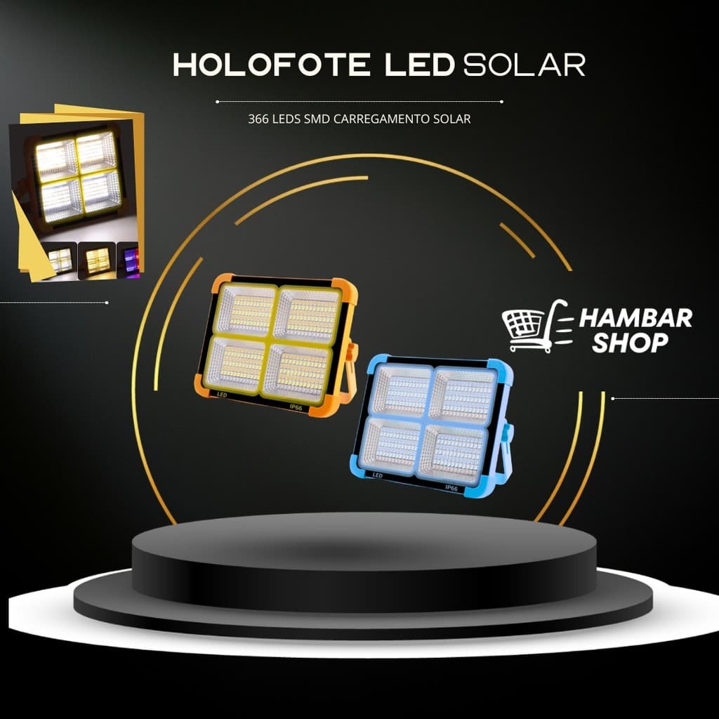 Holofote Led Solar Acampamento Carrega Celular 366 LEDs Laranja Azul