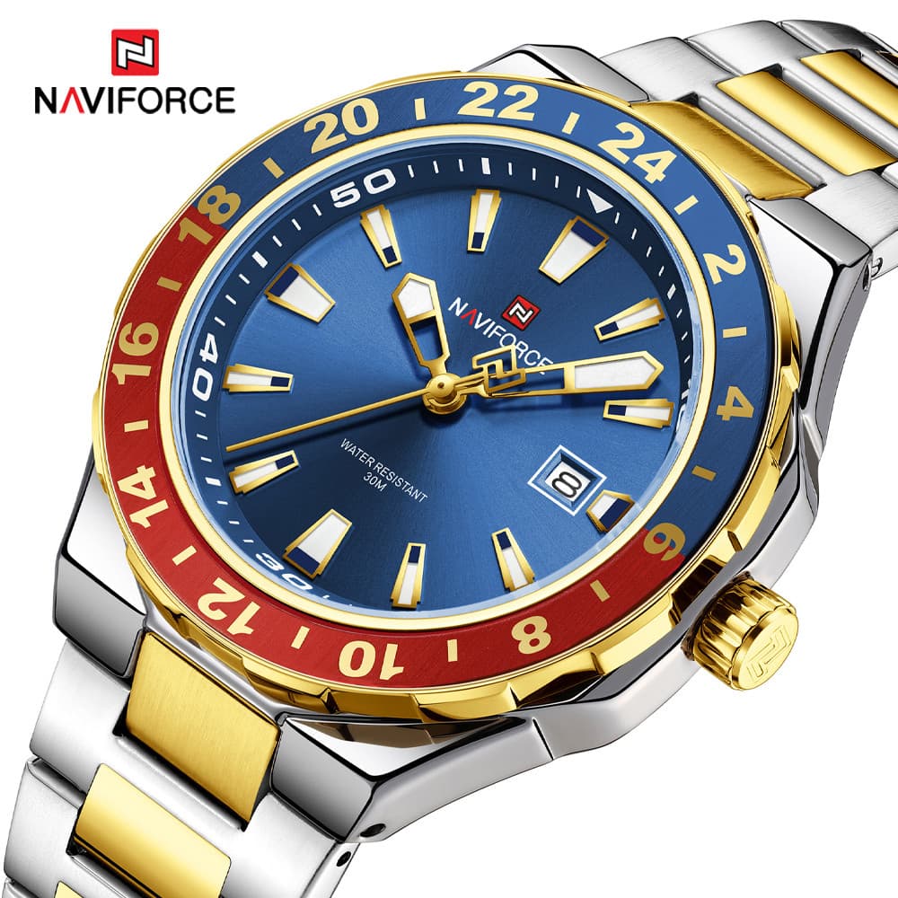 NAVIFORCE NF9249 Novo Relógio Masculino Clássico Estilo Empresarial Luxo Azul Dourado Quartzo De Aço Inoxidável