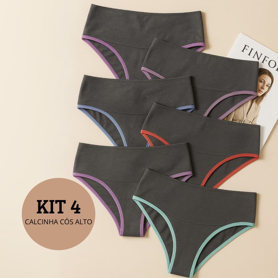 Kit 4 Calcinha Fitness Cós Alto Modeladora Langerie Não Marca Academia de Compressão