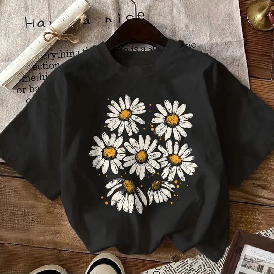 Camiseta Unissex 100% Algodão Fio 30.1 Flower Margarida Lançamento 2025 Envio Imediato