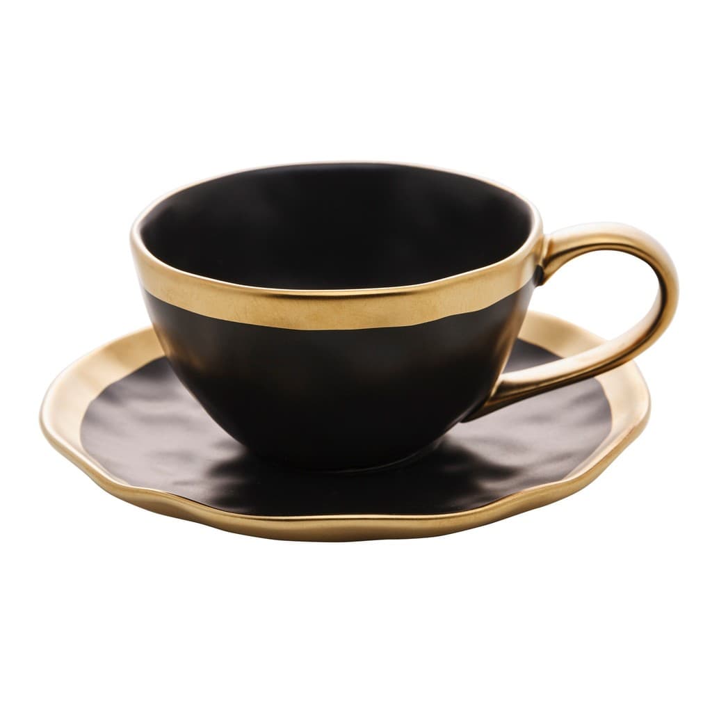 Kit 2 Xícaras Porcelana Preto E Dourado Dubai 200ml - Wolff