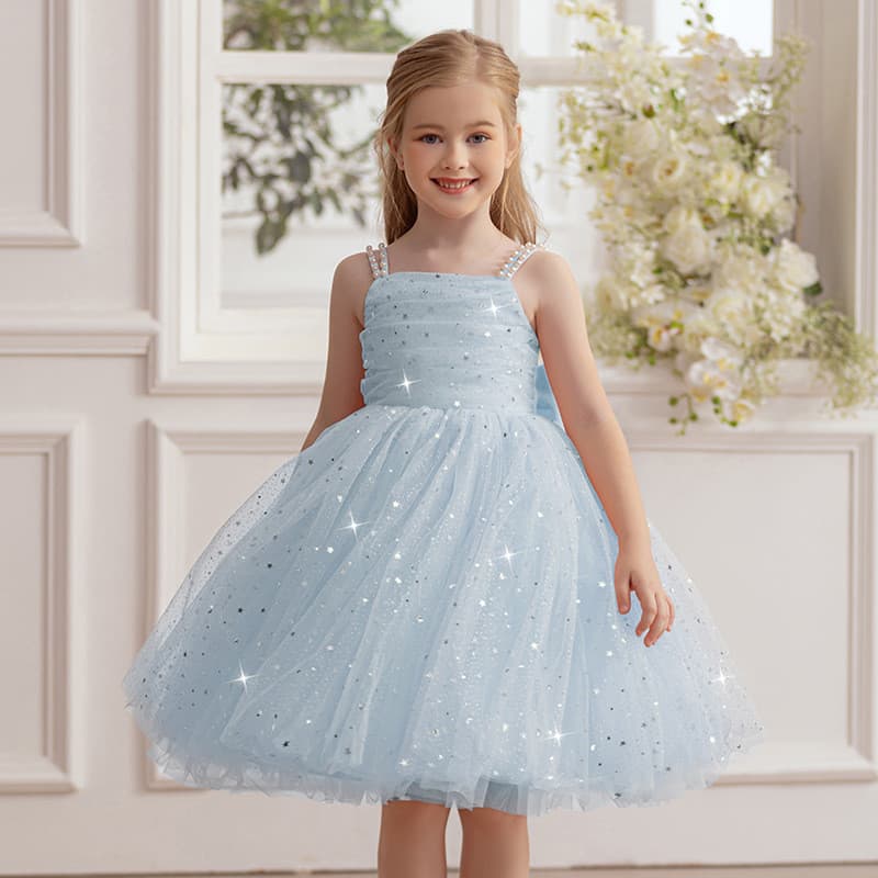 Crianças Festa De Casamento Vestidos Arco Banquete De Noite Suspender Vestido De Princesa 3-8 Anos Lantejoulas Tule Para