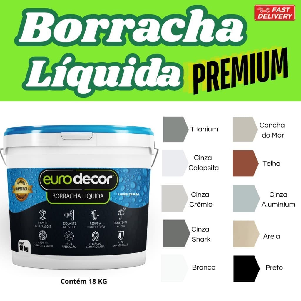 Super Borracha Líquida Premium 18kg Veda Tudo Emborrachada Contra Mofo e Infiltração 12kg e 18kg