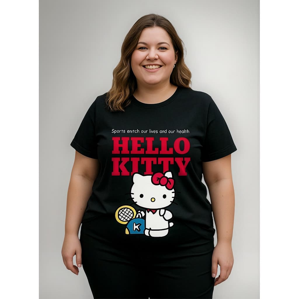 Camiseta T-shirt Feminina Plus Size Estilosa Kello Kitty