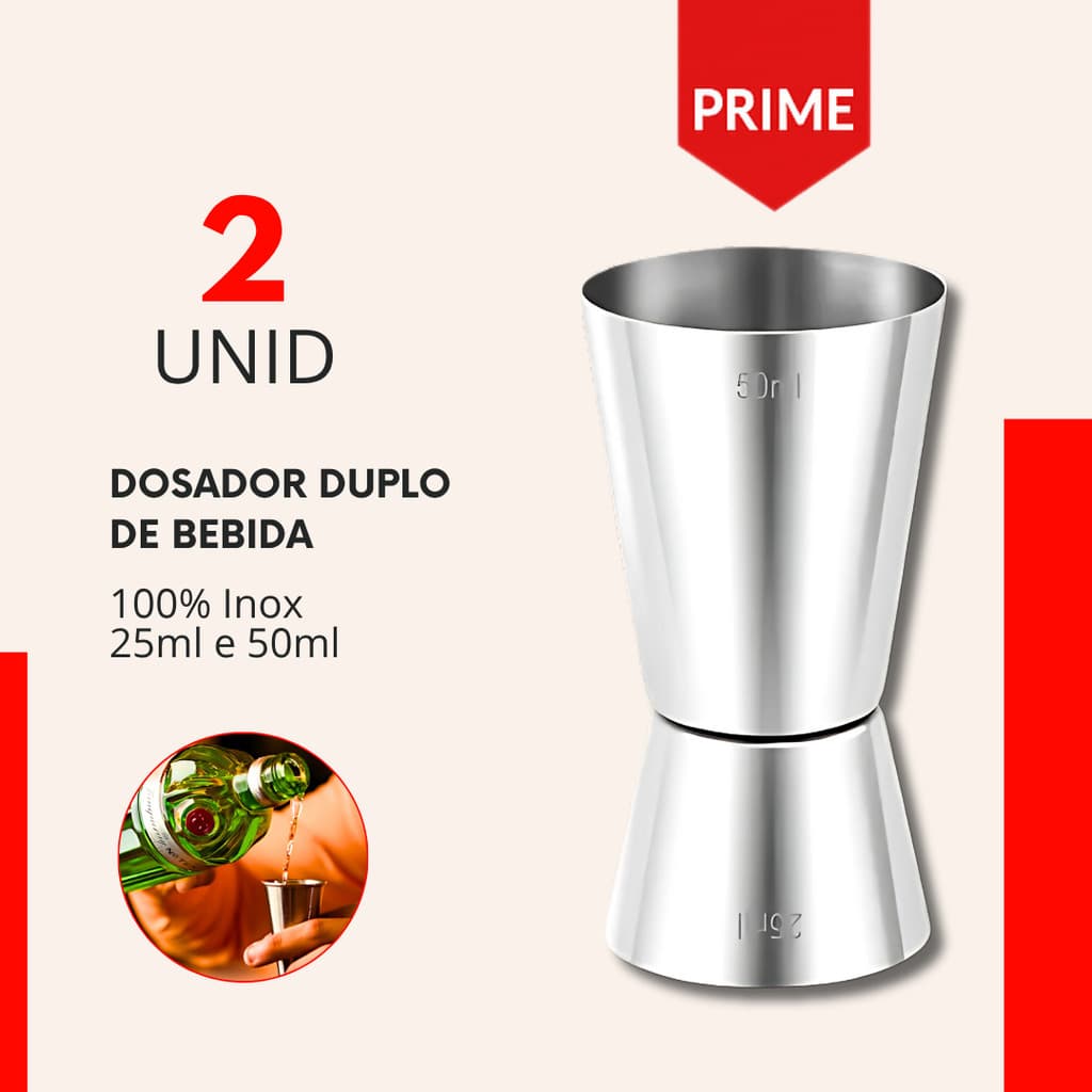 Kit 2 Dosador de Bebida Duplo para Drink Inox 25ml e 50ml Bar Drinks Bebidas Barman Mixologia