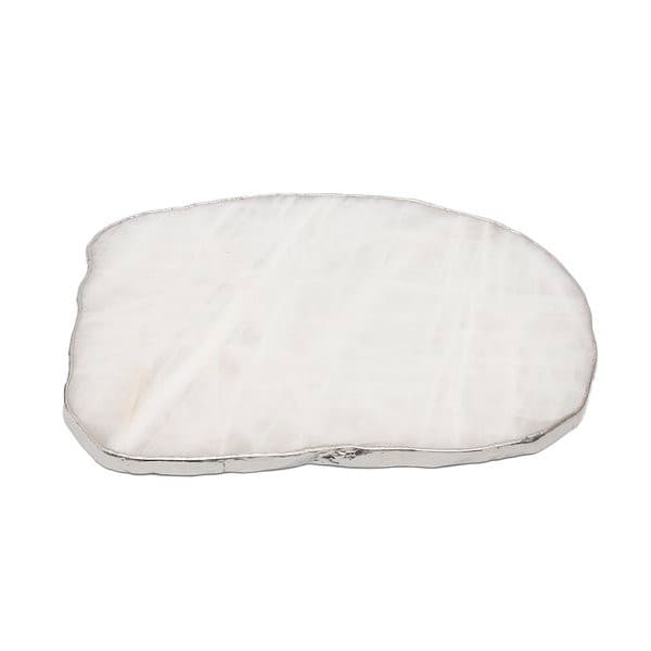 Platter Pedra Quartzo Branco de 20 à 24cm Com Banho De Prata Na Borda