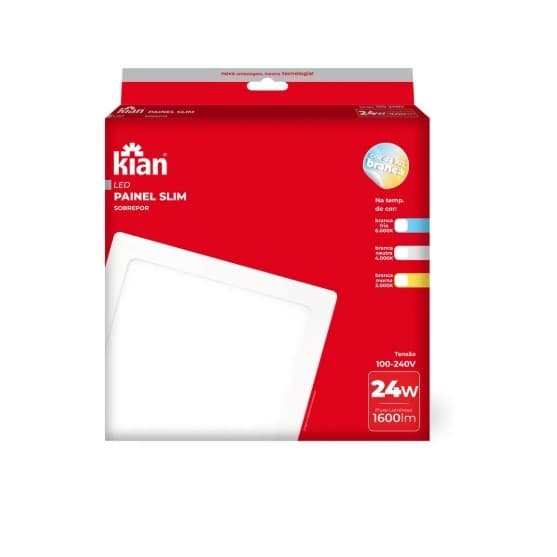 Plafon Painel Slim Led 24w Branca Morna Quadrado Sobrepor