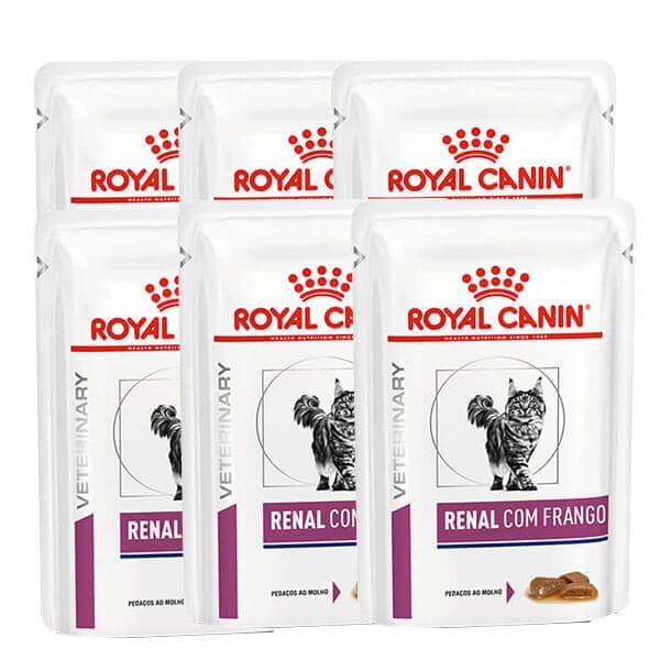 Combo 6 Sachês Ração Úmida Royal Canin Feline Veterinary Renal para Gatos Adultos  85g