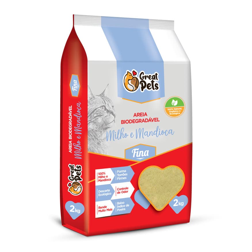 KIT8 - Areia Biodegradável De Milho E Mandioca Fina Great Pets 2kg