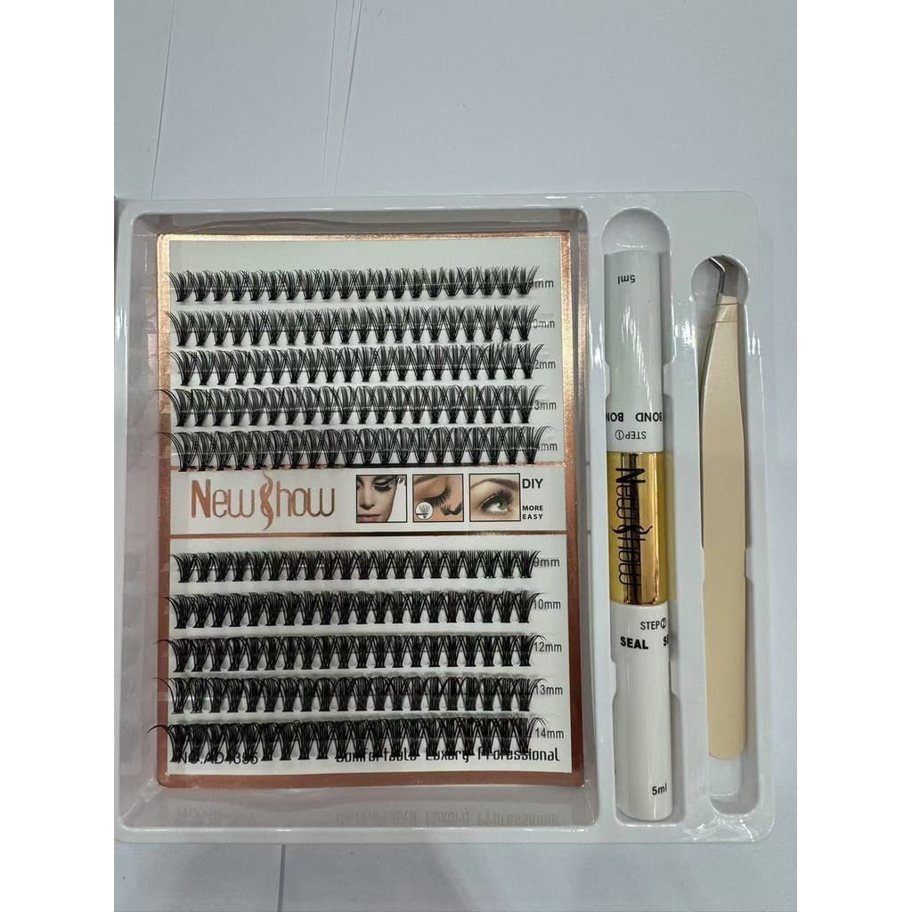 Kit Completo de Cílios Postiços DIY 9-14mm com Adesivos e Selos de Cílios + Conjunto de Pinças