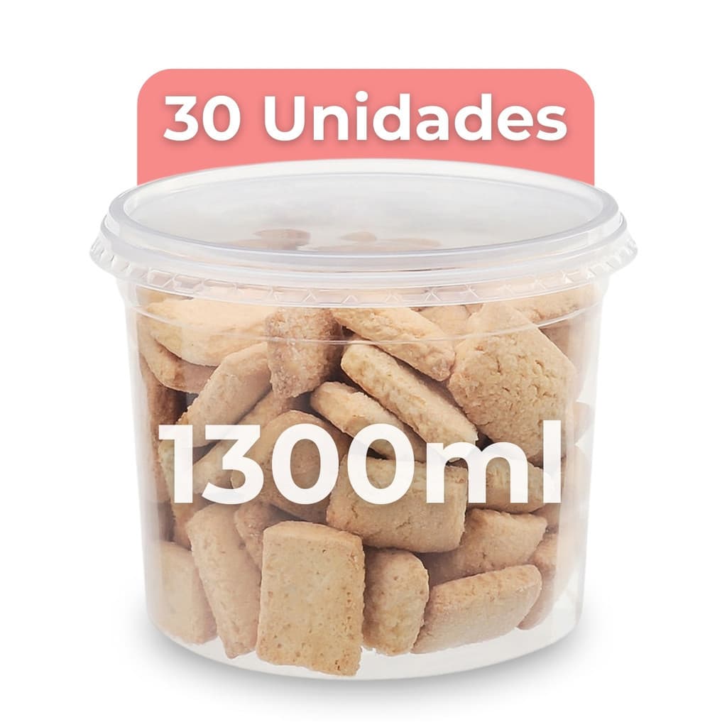 30 Potes Plástico 1300ml P/ Sorvete Bolachas Salgados C/ Tampa Descartável - BP Potes