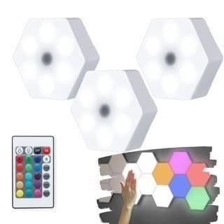 Kit 3 Lâmpadas Luminária Led Sem Fio RGB Touch De Encaixe