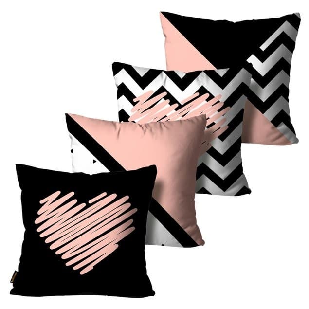 Kit com 4 Capas Almofadas Decorativas Coração Abstrato 45x45