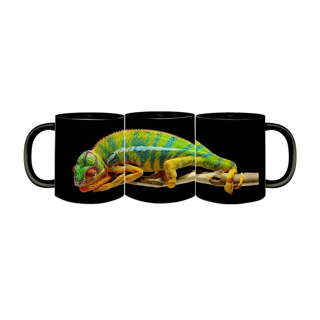 Caneca Porcelana Preta Premium Animais Chamaleon 325mL