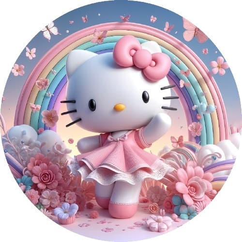 Painel 50X50Redondo Em Tecido Sublimado Hello Kitty