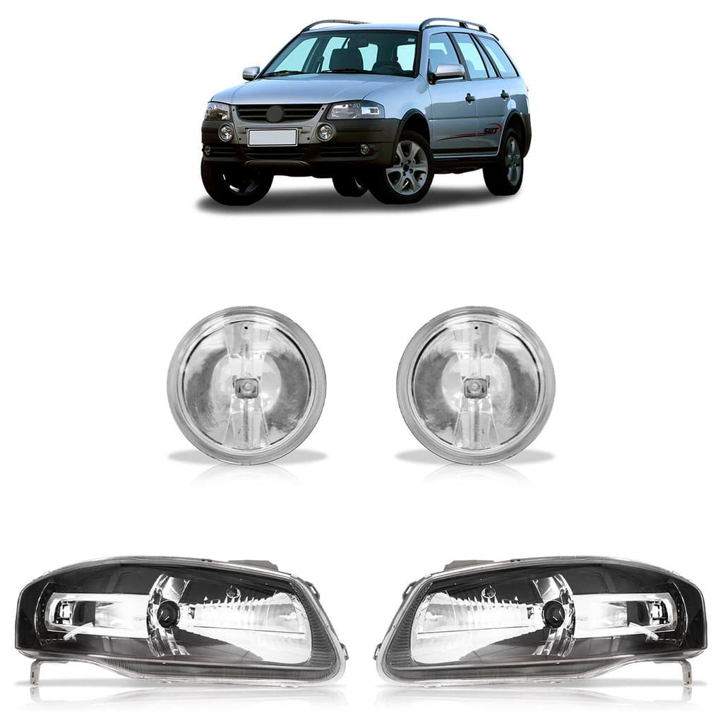 Kit Farol Dianteiro Parati Surf G4 2006 2007 2008 2009 2010 2011 2012 Máscara Negra Friso Cromado + Farol Milha Superior