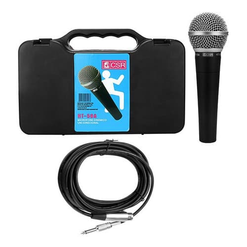 Microfone De Mão Profissional HT58A CSR Com Cabo 5 Metros Xlr/p10 E Maleta