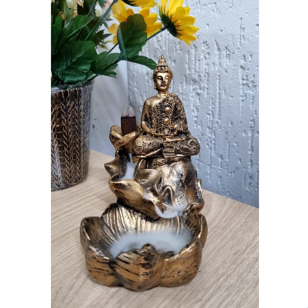Incensario Cascata e Vareta Folha Grande Buda Hindu Meditando
