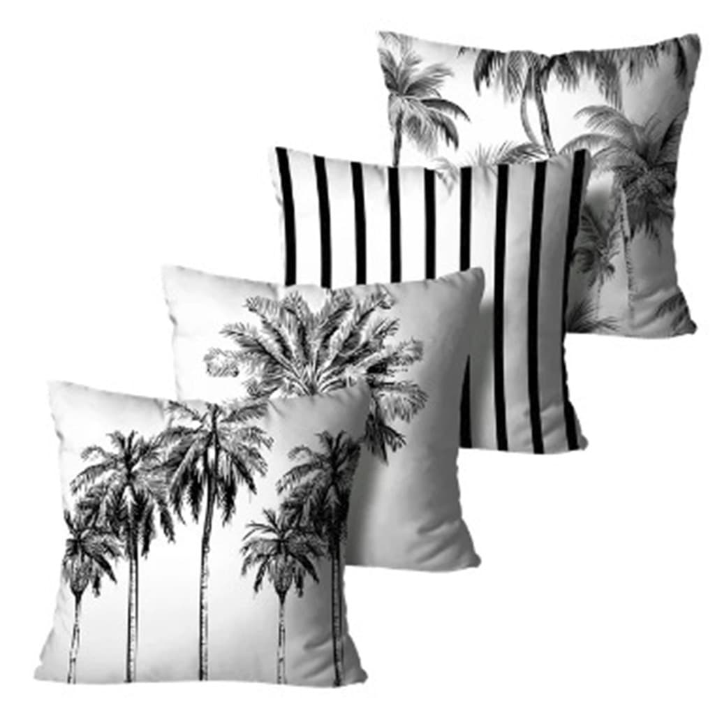 Kit 4 Capas de Almofadas Decorativas Coqueiro Preto e Branco