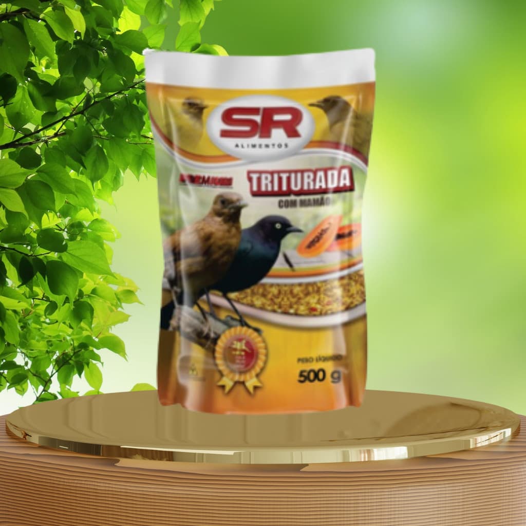RAÇÃO PÁSSARO PRETO TRITURADA MAMÃO – LINHA PREMIUM SR ALIMENTOS – 500G