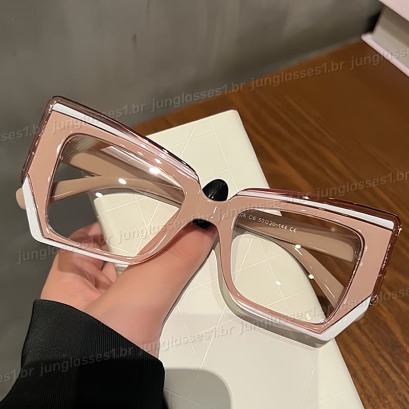 Novo Espelho Olho De Gato Plano Polígono Feminino Moda Retro Colorido Óculos Anti Luz Azul Para Mulheres Homens Quadro D