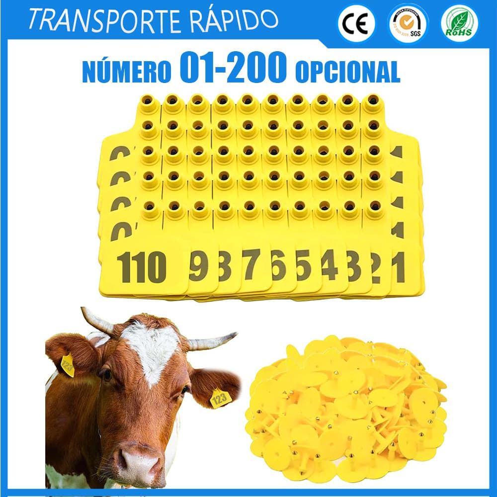 50 Amarelo Brincos P/ Identificacao Bovinos Suinos Ovinos 1 a 200 Identificacao Em, Bovinos