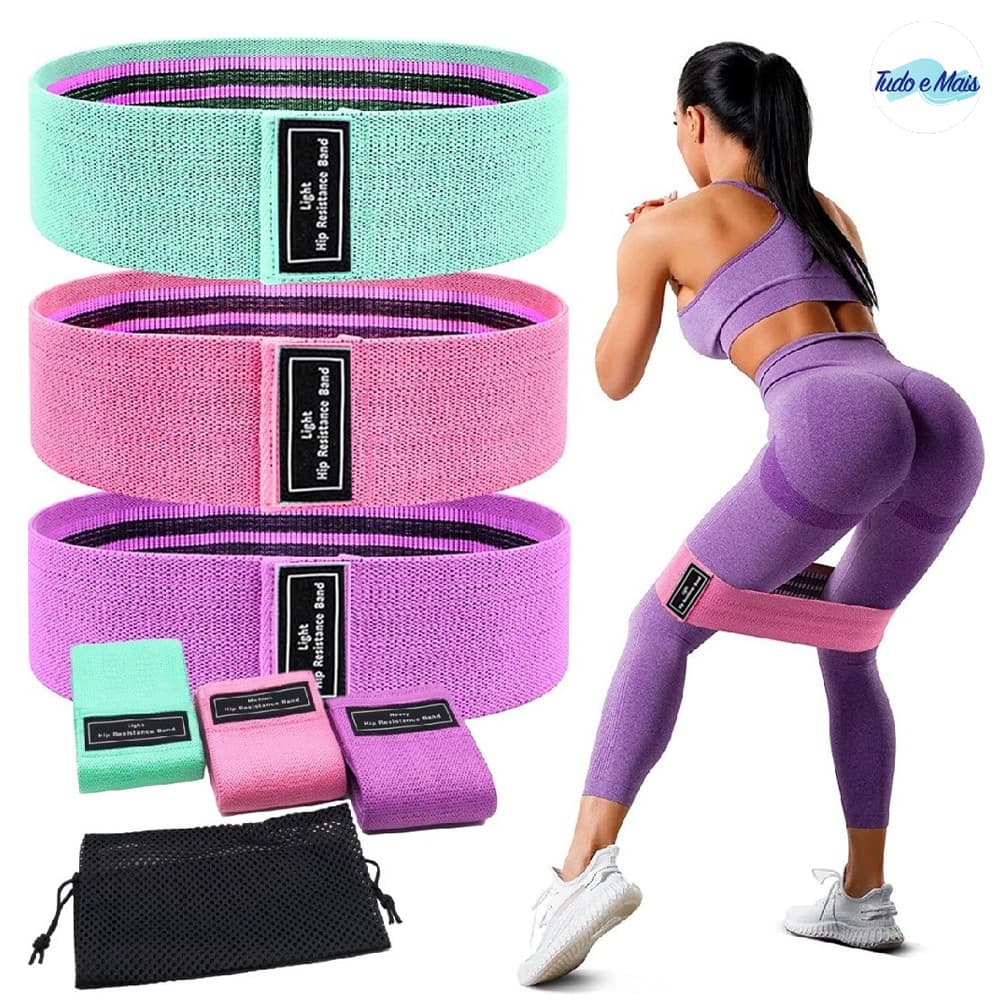 Kit 3 Faixas Elásticas De Resistência Para Ioga , Pilates , Treino , Exercícios , De Quadril