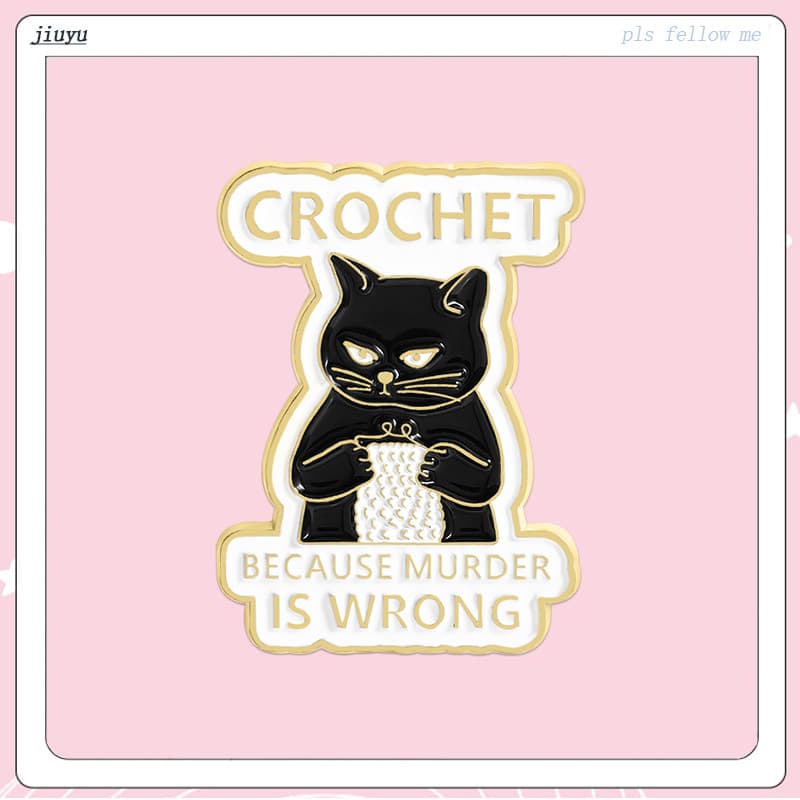 Moda Bonito Gato Preto Crochê Humor Esmalte Pino Broches Metal Lapela Pinos Crachá Na Mochila Acessórios De Roupas Anima