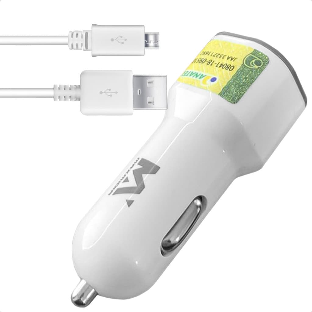 Carregador Veicular Universal 2 USB 2.4A com Cabo Micro USB V8 85cm