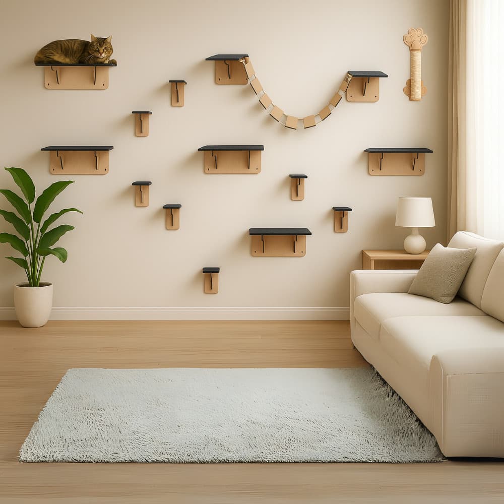Kit Playground para Gatos 15 Peças Brinquedo Arranhador Escadinha Degraus Escada Prateleiras Mdf