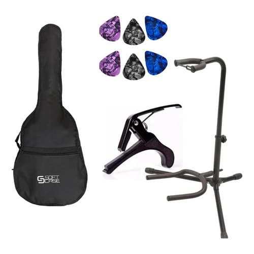 Capa Bag Violão Folk + Capotraste + 6 Palhetas+ Suporte Chão